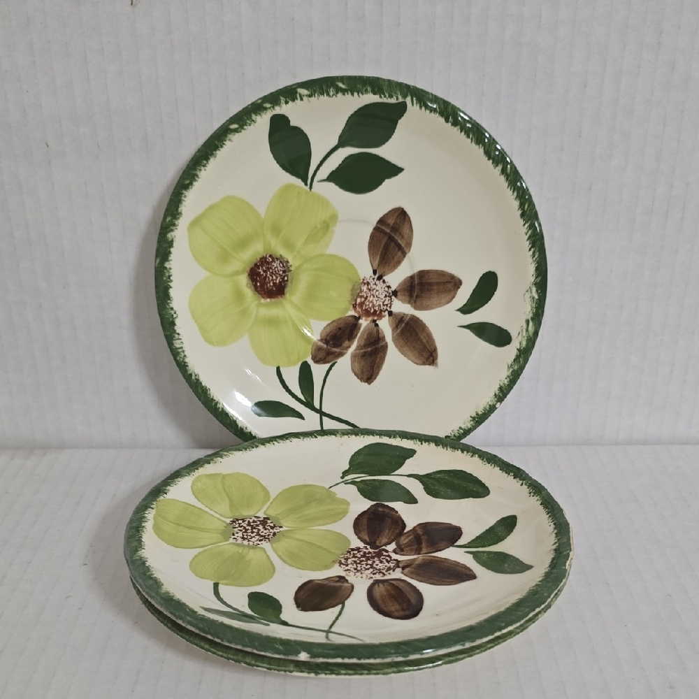 3 Vintage Unmarked Blue Ridge Pottery Floral Ceramic Saucers